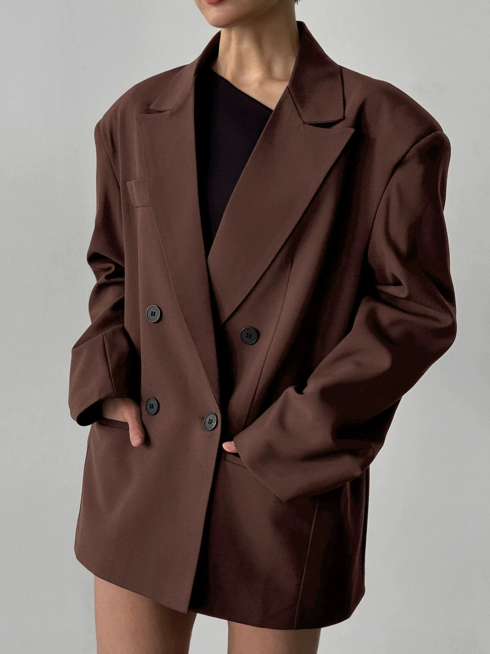 Forever 21 Casual Brown Blazer Oversized Double Breasted Fall Winter